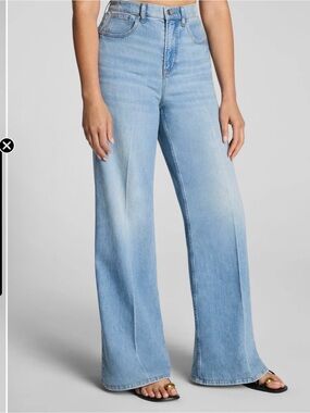 Spanx SuperSmoothLightweight High-Rise Super Wide Leg Womens Jeans - Light Blue